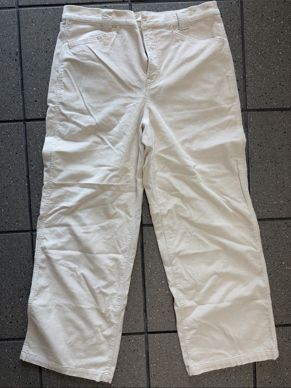 Cream Wide-Leg Corduroy Pants
